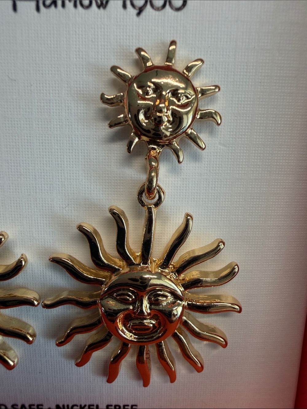 House of Harlow 1960 | Gold Tone Double Sun Drop Celestial Statement Earrings 🌞 - Picture 3 of 9